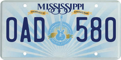 MS license plate OAD580