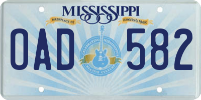 MS license plate OAD582