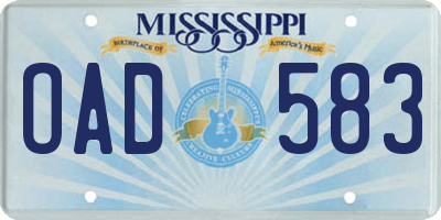 MS license plate OAD583