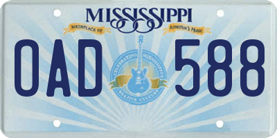 MS license plate OAD588