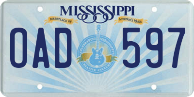 MS license plate OAD597