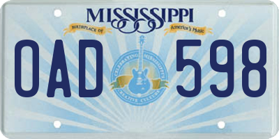 MS license plate OAD598