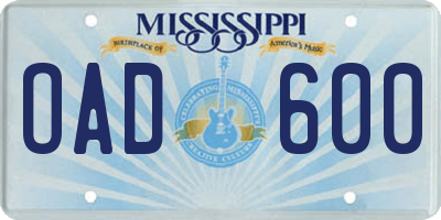 MS license plate OAD600
