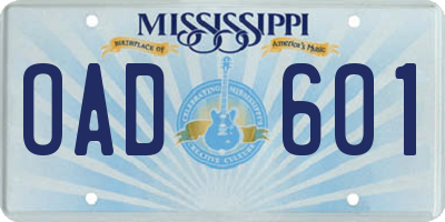 MS license plate OAD601