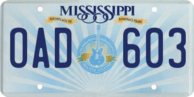 MS license plate OAD603