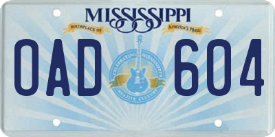 MS license plate OAD604