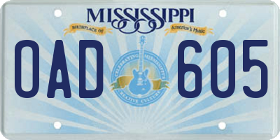 MS license plate OAD605
