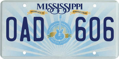 MS license plate OAD606