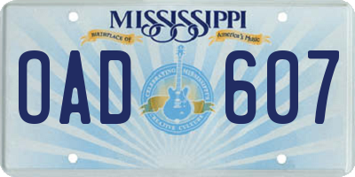 MS license plate OAD607