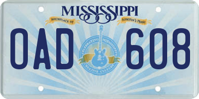 MS license plate OAD608