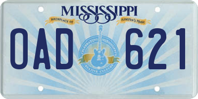 MS license plate OAD621