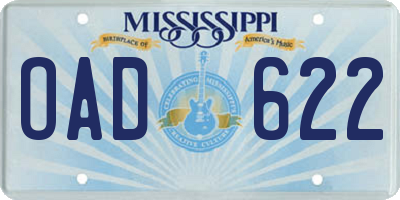 MS license plate OAD622