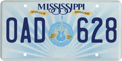 MS license plate OAD628