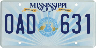 MS license plate OAD631