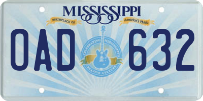 MS license plate OAD632