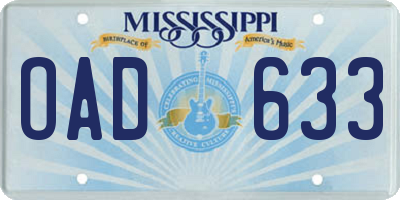 MS license plate OAD633