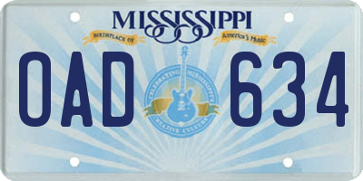 MS license plate OAD634