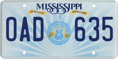MS license plate OAD635