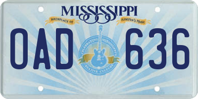 MS license plate OAD636