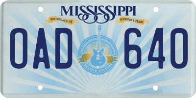MS license plate OAD640