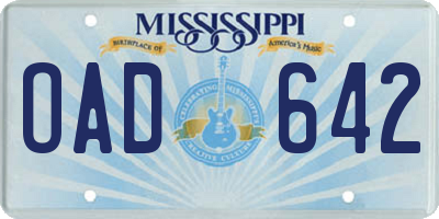 MS license plate OAD642