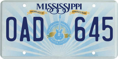 MS license plate OAD645