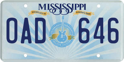 MS license plate OAD646