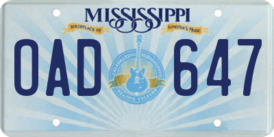 MS license plate OAD647