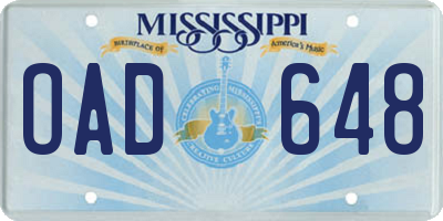 MS license plate OAD648