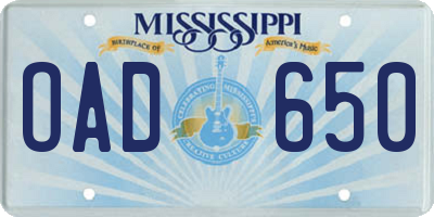 MS license plate OAD650