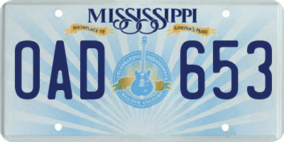 MS license plate OAD653