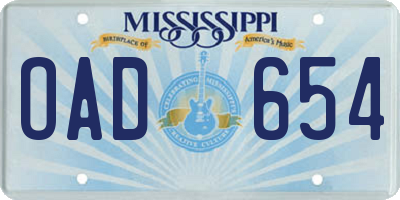 MS license plate OAD654