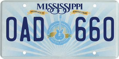 MS license plate OAD660