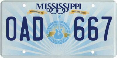 MS license plate OAD667