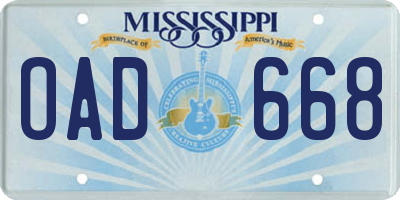 MS license plate OAD668