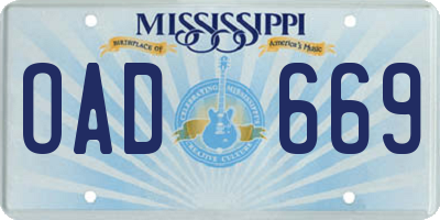MS license plate OAD669