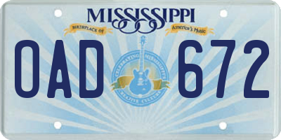 MS license plate OAD672