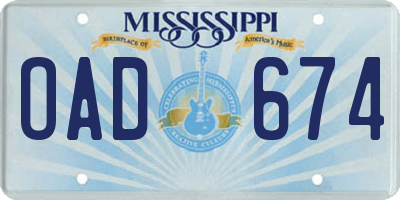 MS license plate OAD674