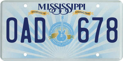 MS license plate OAD678