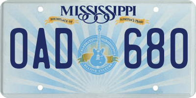 MS license plate OAD680