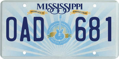 MS license plate OAD681