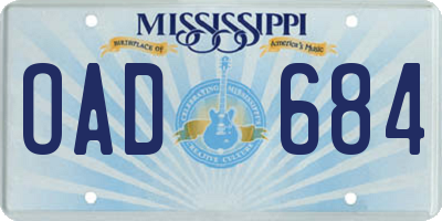 MS license plate OAD684