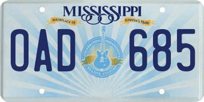 MS license plate OAD685
