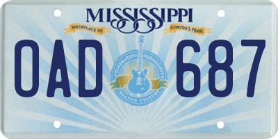 MS license plate OAD687