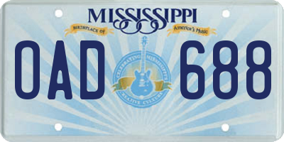 MS license plate OAD688