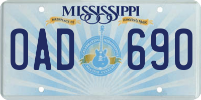 MS license plate OAD690