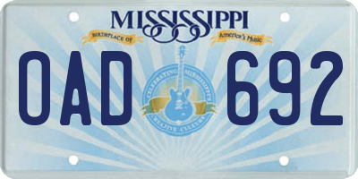 MS license plate OAD692
