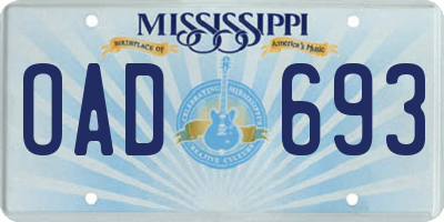 MS license plate OAD693