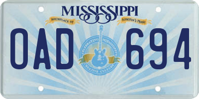 MS license plate OAD694
