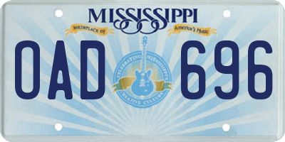 MS license plate OAD696